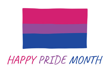 Colorful Bisexual pride flag Happy pride day LGBTQ community Pride Month Vector hand drawn doodle for posters, stickers, logo, cards