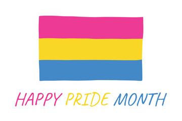 Colorful Pansexual pride flag Happy pride day LGBTQ community Pride Month Vector hand drawn doodle for posters, stickers, logo, cards