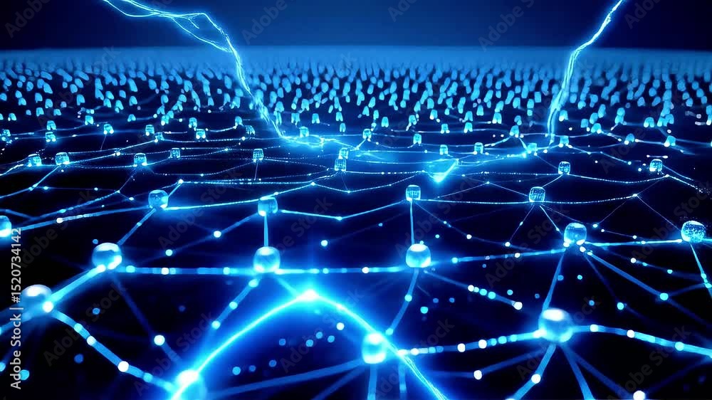 Poster glowing network nodes and electrical storms