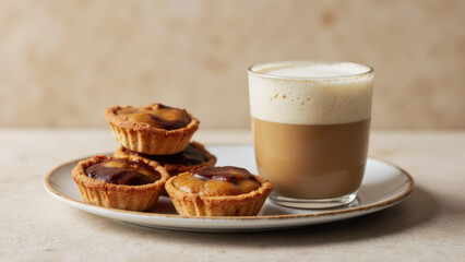 Sweet Potato & Miso Caramel Tartlets + Smoked Hojicha (roasted green tea) Latte