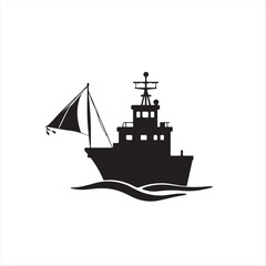 A simple, two-dimensional silhouette celebrating World Maritime Day. The black and white vector illustration uses a modern flat design, creating an elegant and timeless image on a white background.