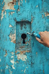 Keyhole with Hand Opening Blue Door