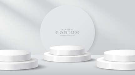 3D product Minimal display stand, white circle on grey background. Abstract geometric shapes in a simple design. Fashion stage mockup scene. Studio product display stand. Product advertising stand