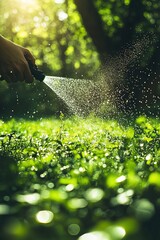 Watering the Green Grass in the Sunlight