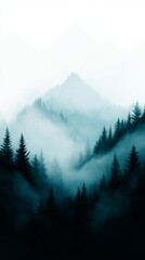 Misty forested mountains fade into the distance with layers of pine trees enveloped in soft fog. This atmospheric image suits themes of nature, tranquility, and environmental serenity.