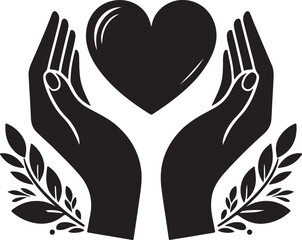 Obraz premium Two hands are holding a heart silhouette vector illustration.