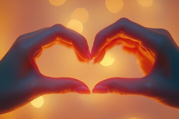 Two hands forming a heart shape against a warm, bokeh background, symbolizing love and affection.
