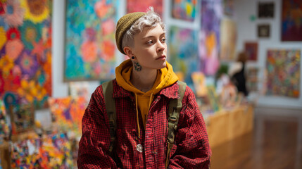 Immersive Urban Art Gallery: Young Adults Embrace Contemporary Fashion and Youth Culture in Vibrant, Eclectic Exhibitions”