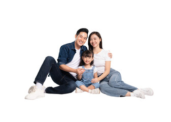 full body of a happy asian family posing on a png background	