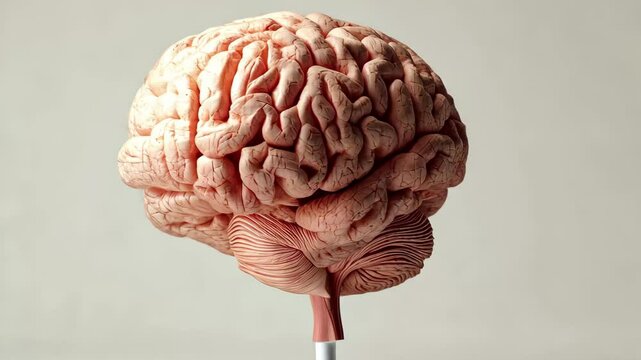 Detailed rendered illustration of a human brain showcasing realistic anatomy in a neutral setting, 3d rendered illustration of human brain