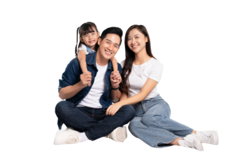 full body of a happy asian family posing on a png background	