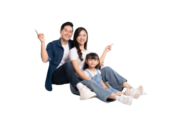 full body of a happy asian family posing on a png background	