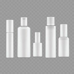White Cosmetic Bottle Mockup Set - Beauty Packaging Collection. Vector