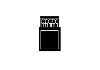 A black and white silhouette of a matchbox with matches sticking out on a white background simple design