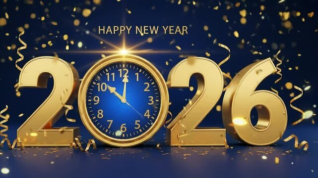 new year 2026 clock golden fireworks background greeting celebration happy new year video midnight happy new year