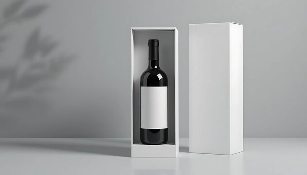 premium wine bottle mockup with blank  white presentation box