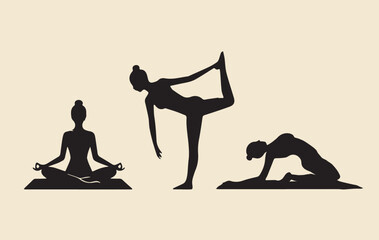 Silhouetted Yoga Poses Demonstrating Balance Flexibility and Mindfulness in Practice