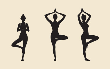 Silhouetted Yoga Poses Demonstrating Balance Flexibility and Mindfulness in Practice