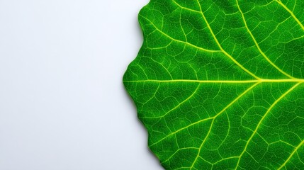 Close Up Of A Vibrant Green Leaf With Detailed Veins And Texture On A Light Background