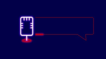 A combination of a neon microphone and speech bubble signifies communication, podcasting, conversation, and spoken media content flow