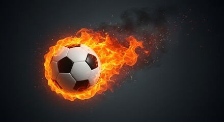 Fototapeta premium Dynamic Rendered Football Ball Engulfed in Flames Burning with Intense Energy