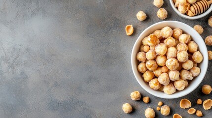 Delicious Sweet Popcorn Snack in White Bowl on Dark Surface