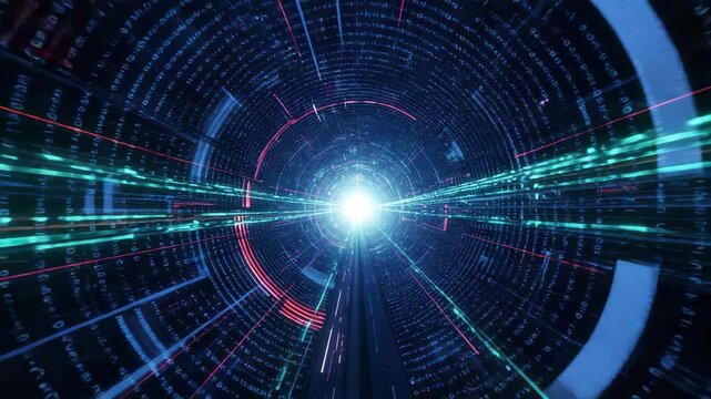 Abstract digital tunnel with glowing code