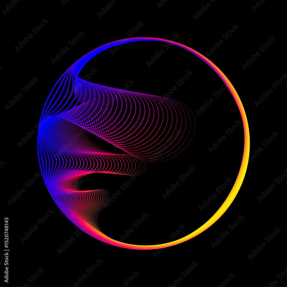Leinwandbilder abstract round shape of wavy lines smoothly flowing into circle frame. vector color spectrum of ligh