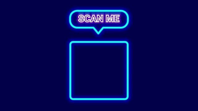 A minimal neon outline of a phone screen with 'Scan Me' indicates an app scan area, linking physical items to digital content easily