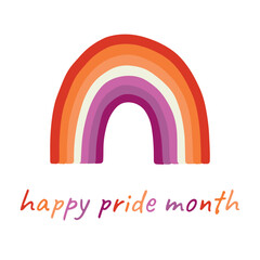 Colorful rainbow shape Lesbian pride flag Happy pride day LGBTQIA community Pride Month Vector hand drawn doodle for posters, stickers, logo, cards