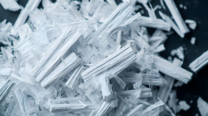 Close Up Pile Of Shredded White Material On Dark Surface