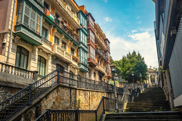 Staircase in Bilbao Casco viejo old town in Spain