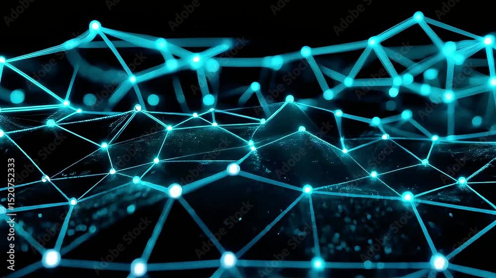 Poster abstract cyan network: glowing nodes and shifting connections