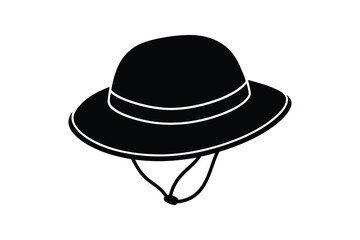 Silhouette art illustration of a boonie hat with chin strap and ventilated sides.eps