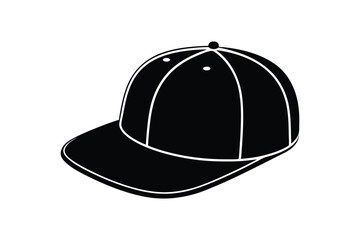 Silhouette art illustration of a flat-brim snapback hat with structured crown.eps