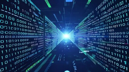 Global network data streams across a blue digital binary code background, illustrating the interconnectedness of technology and business - Powered by Adobe