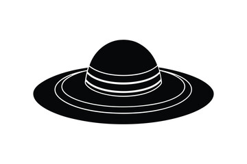 Silhouette art illustration of a wide-brim sun hat with structured dome.eps