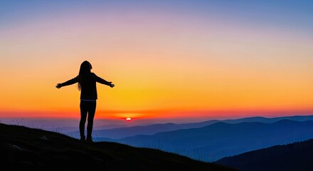 Contemplative Silhouette: Hilltop Figure at Sunset