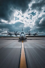 Airplane with Propeller Front View Cloudy Sky