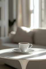 Coffee Cup on Table in Bright Living Room