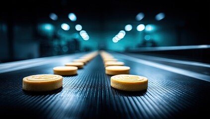 Round Cookies on Conveyor Belt