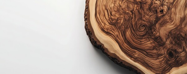 Olive Wood Slice on White Background