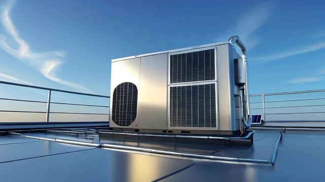 HVAC air conditioning units installed on the rooftops of industrial buildings, ensuring efficient climate control, ventilation, and temperature regulation for large-scale commercial and manufacturing 
