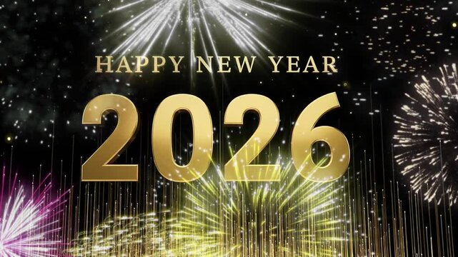 new year 2026 fireworks animation background greeting celebration happy new year video 3d text new year