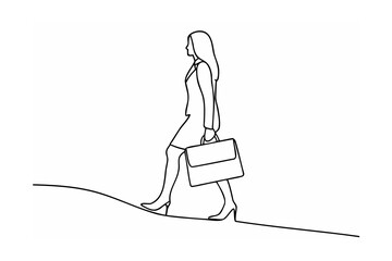 Businesswoman walking upward continuous line drawing