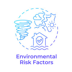 Environmental risk factors blue gradient concept icon. Physical security audit component. Natural disasters. Round shape line illustration. Abstract idea. Graphic design. Easy to use in booklet