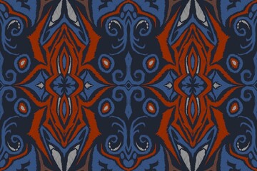 Ikat mountians embroidery on blue background. pattern traditional.design by procreate for...