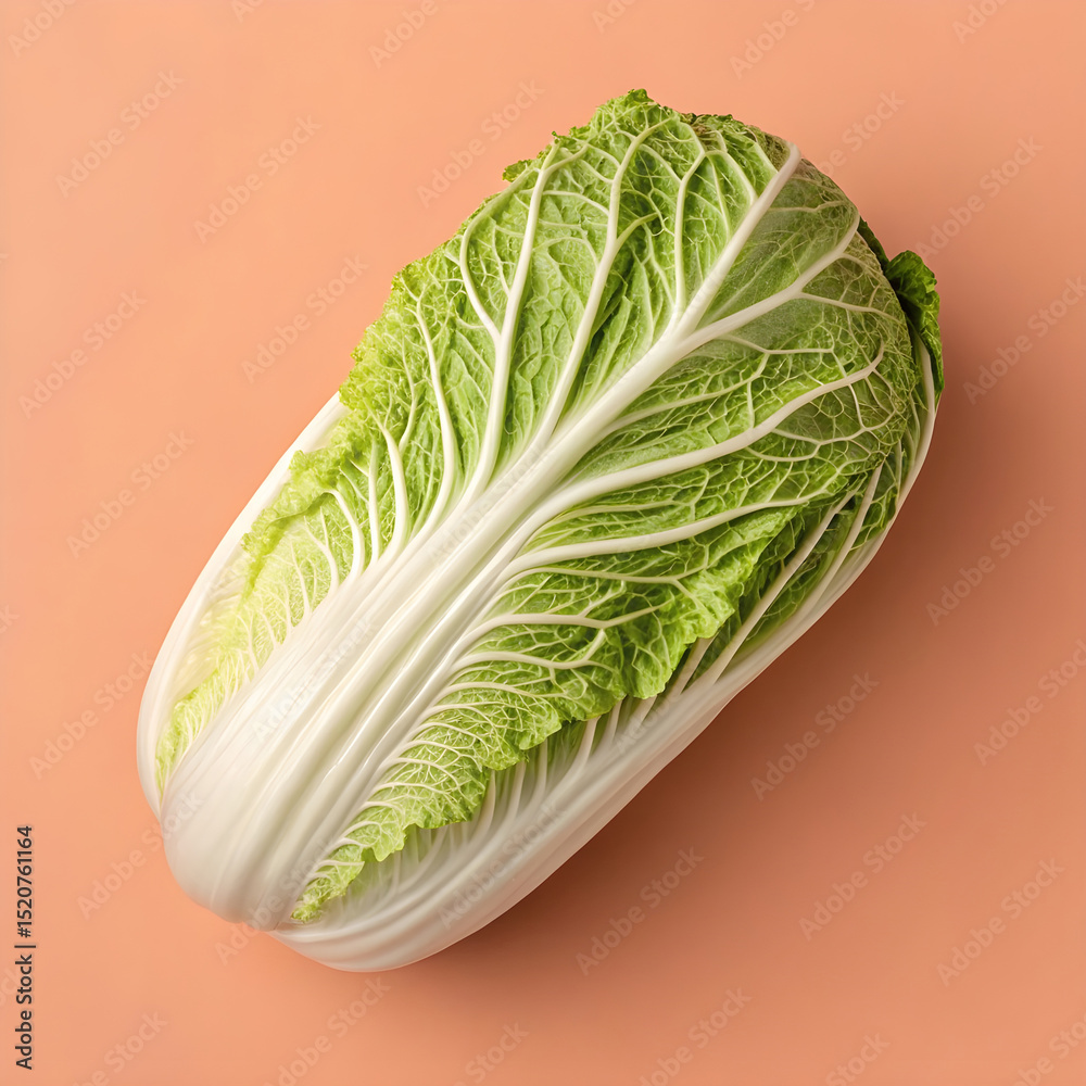 Fototapete side profile of a cabbage on a matte peach background.