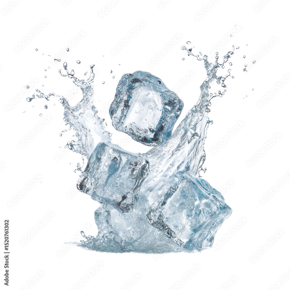 Aufkleber refreshing transparency: ice cubes plunging into water with splashing motion