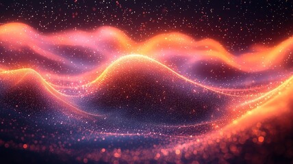 Vibrant abstract waves of light and color, creating a mesmerizing flow of energy in a cosmic landscape, perfect for tech and creative themes.